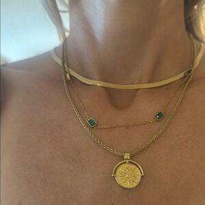 Elegant Gold Necklace with Green Accents